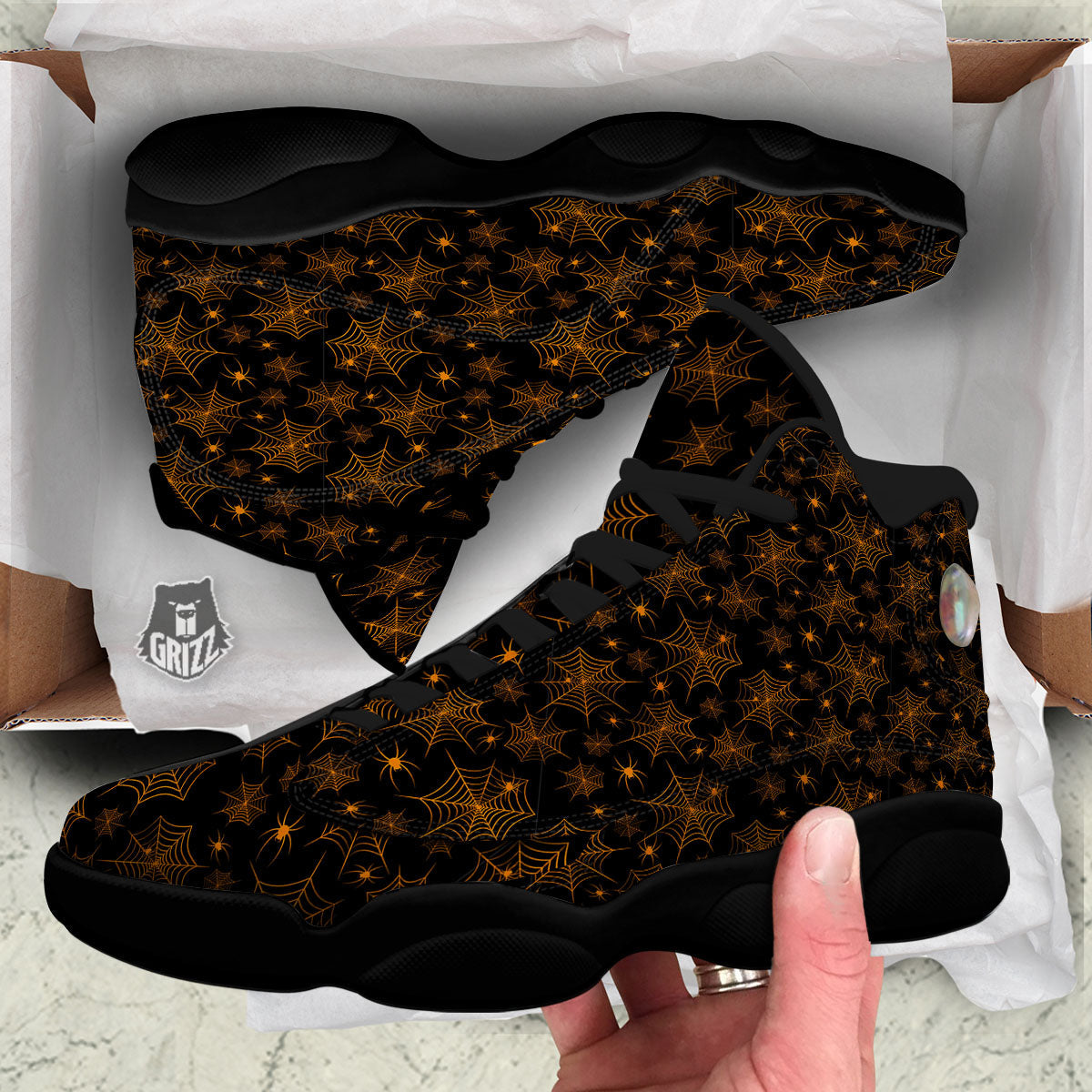 Cobweb Halloween Print Pattern Black Basketball Shoes-grizzshop