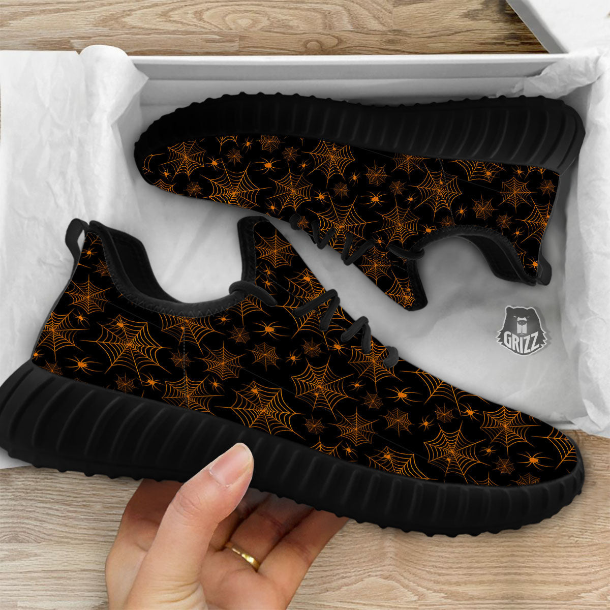 Cobweb Halloween Print Pattern Black Walking Shoes-grizzshop