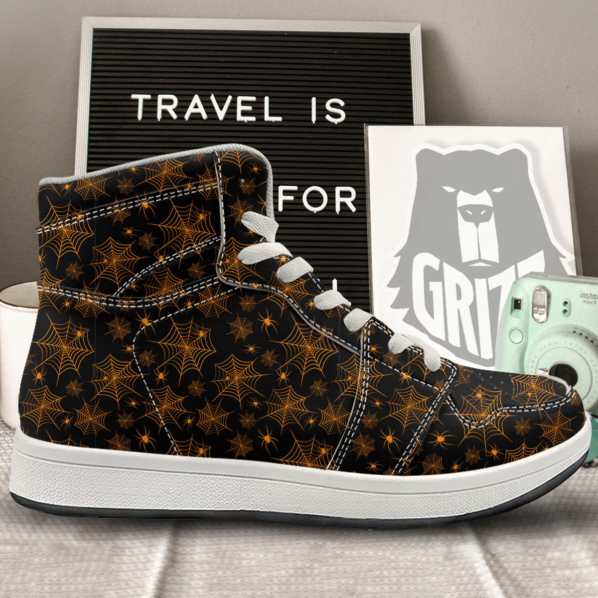 Cobweb Halloween Print Pattern High Top Sneakers-grizzshop