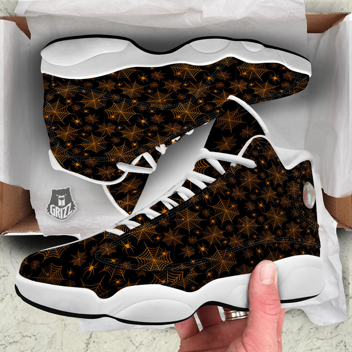 Cobweb Halloween Print Pattern White Basketball Shoes-grizzshop