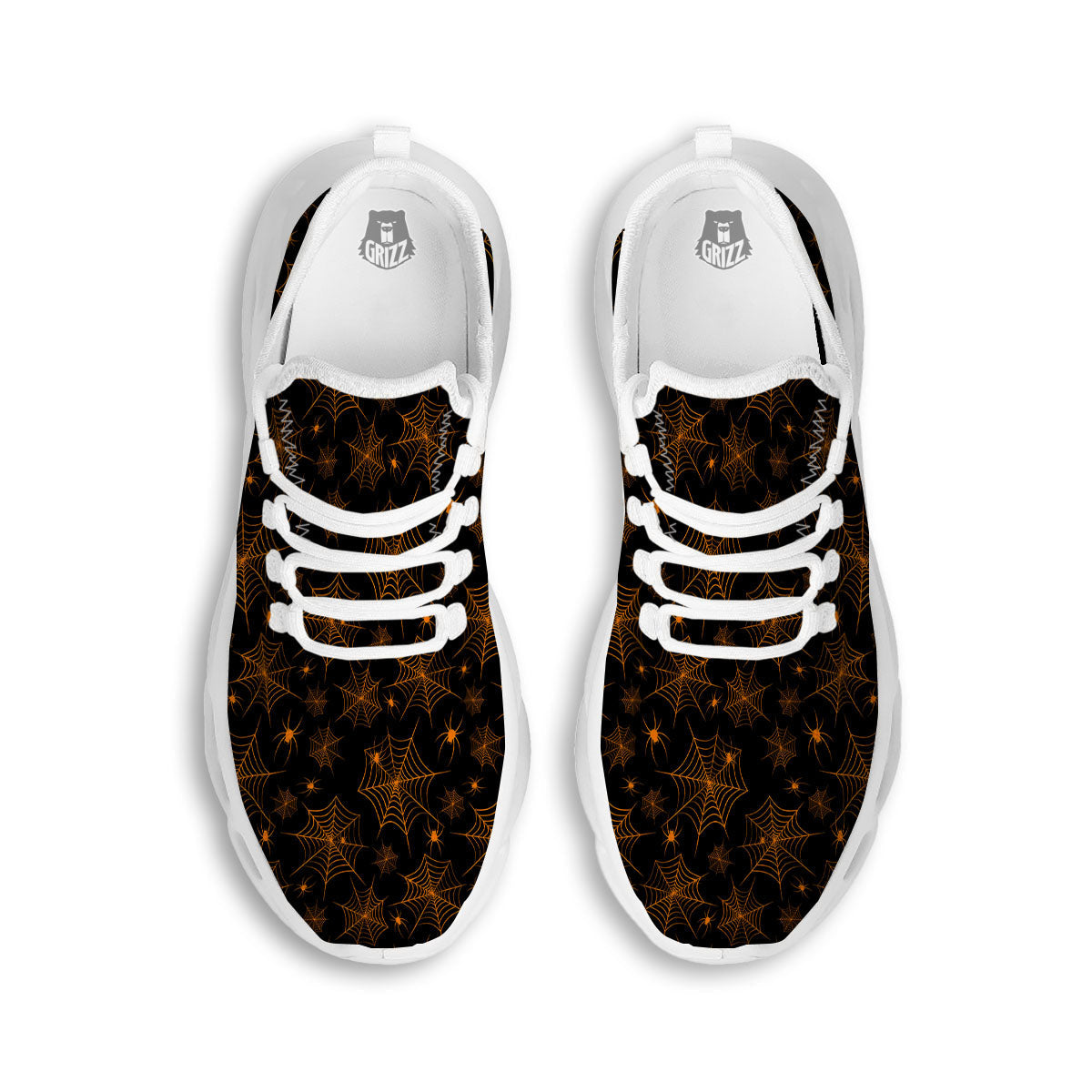 Cobweb Halloween Print Pattern White Running Shoes-grizzshop