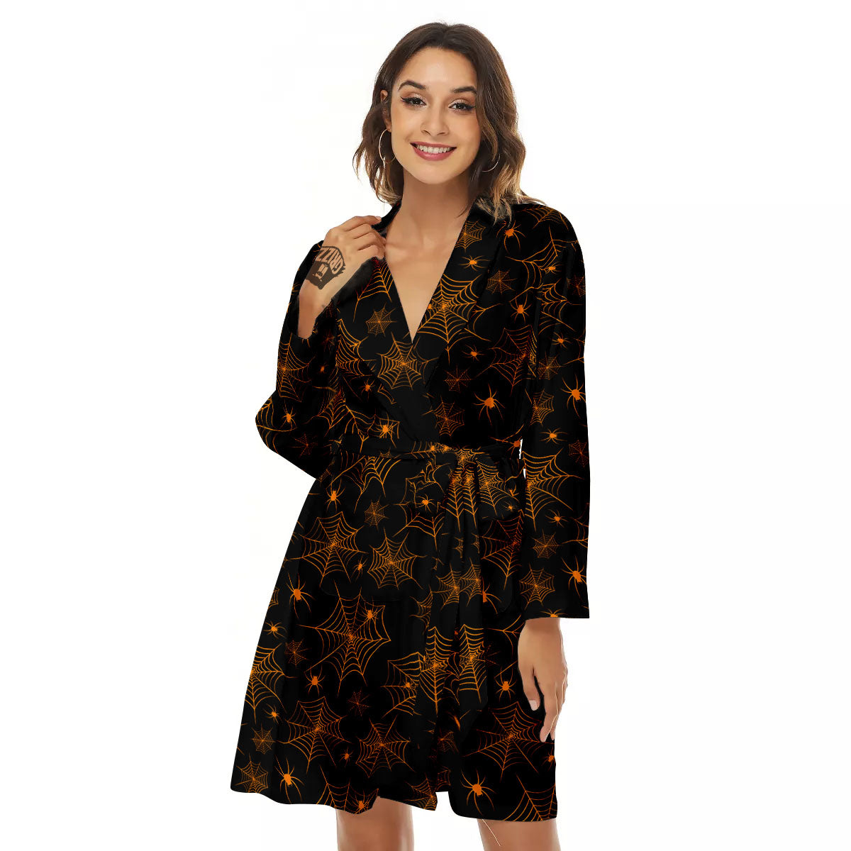 Cobweb Halloween Print Pattern Women's Robe-grizzshop
