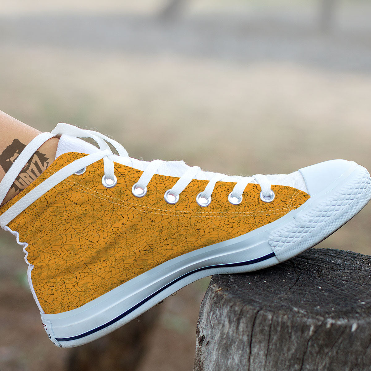 Cobweb Horror Print White High Top Shoes-grizzshop