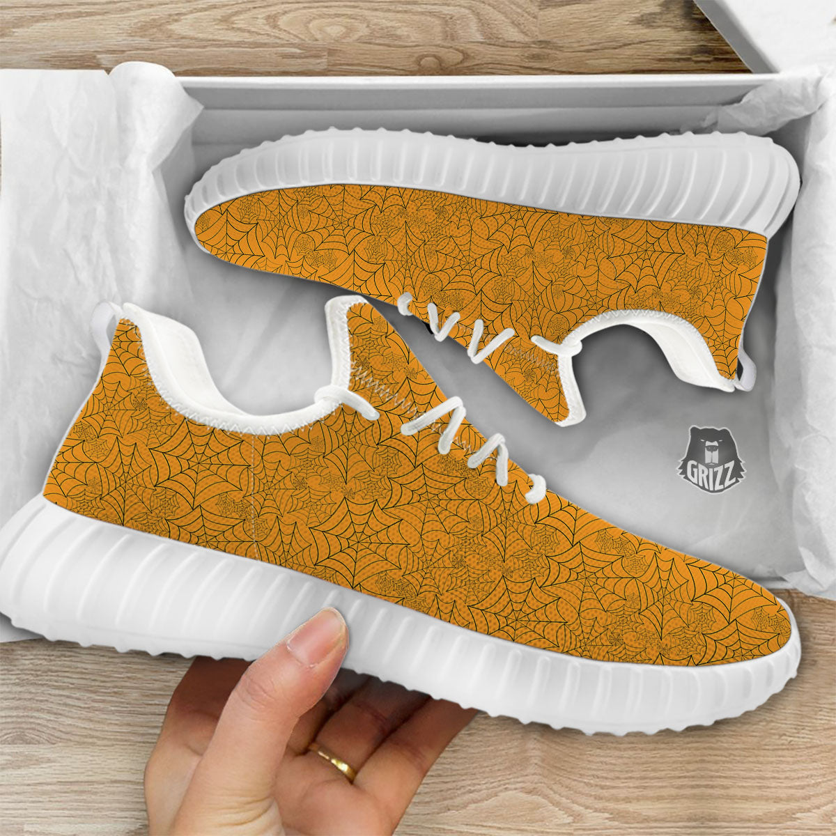 Cobweb Horror Print White Walking Shoes-grizzshop
