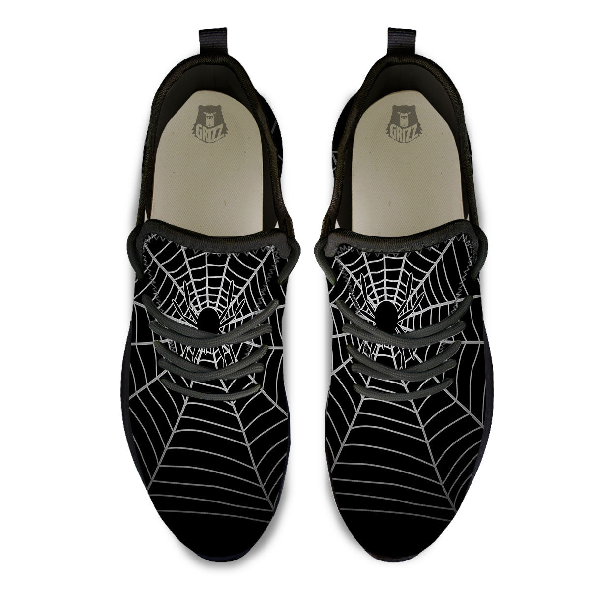 Cobweb White And Black Print Black Athletic Shoes-grizzshop