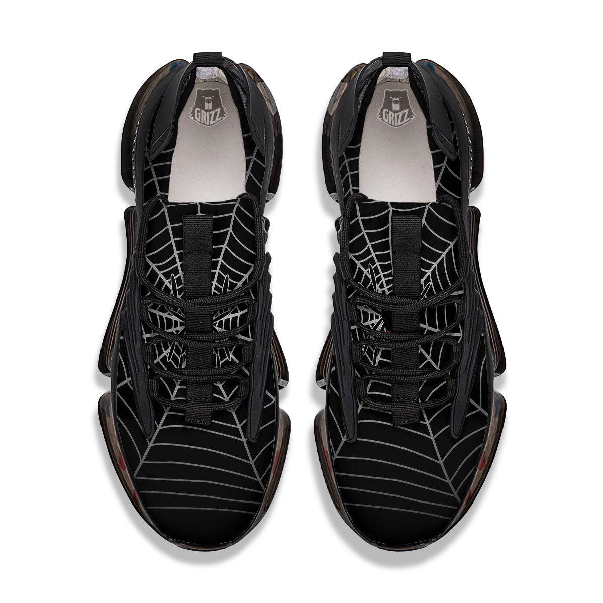 Cobweb White And Black Print Black Gym Shoes-grizzshop