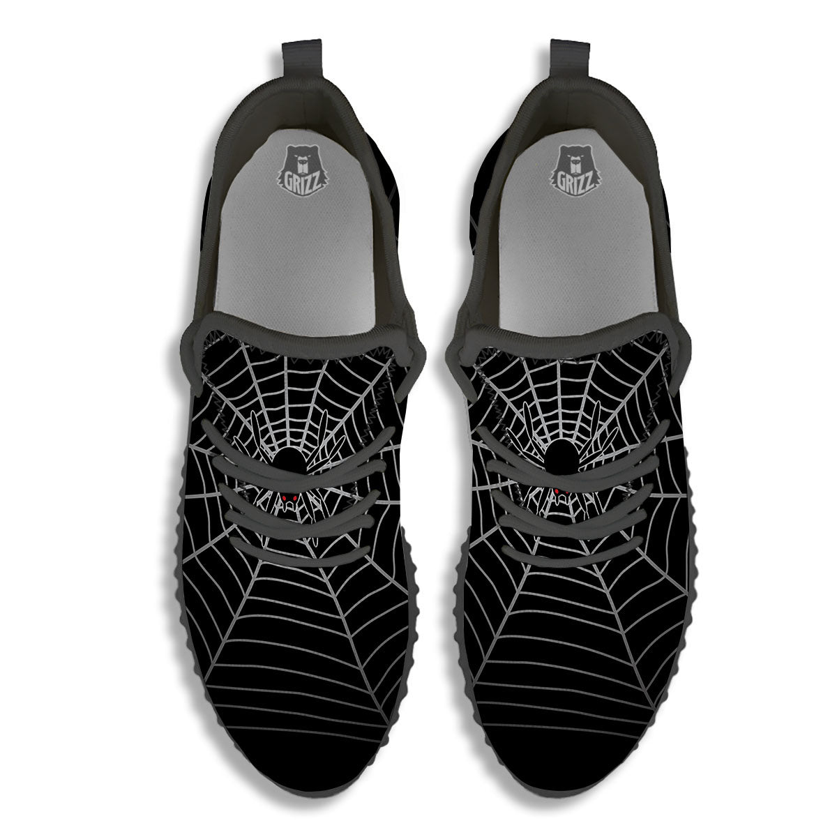 Cobweb White And Black Print Black Walking Shoes-grizzshop
