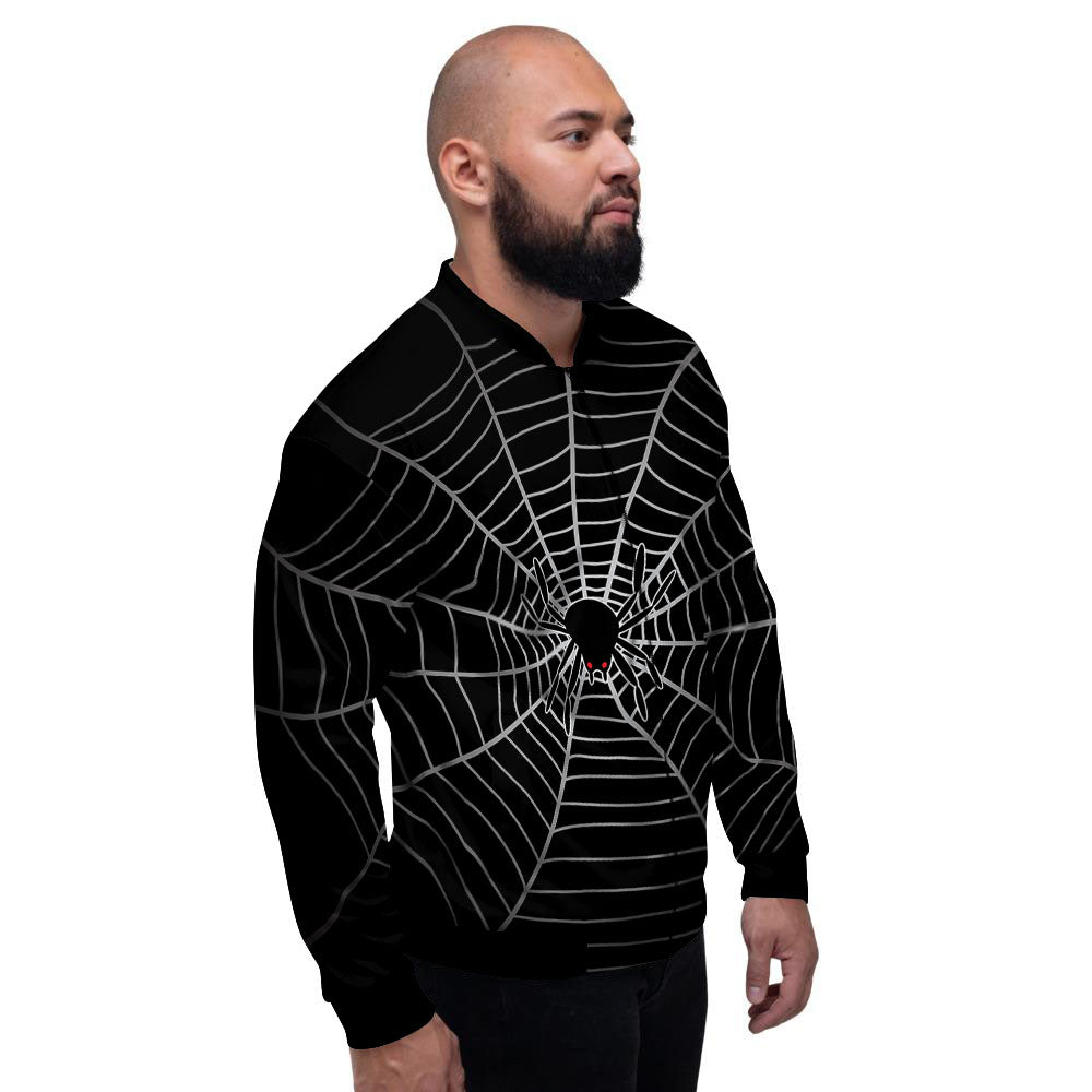 Cobweb White And Black Print Men's Bomber Jacket-grizzshop