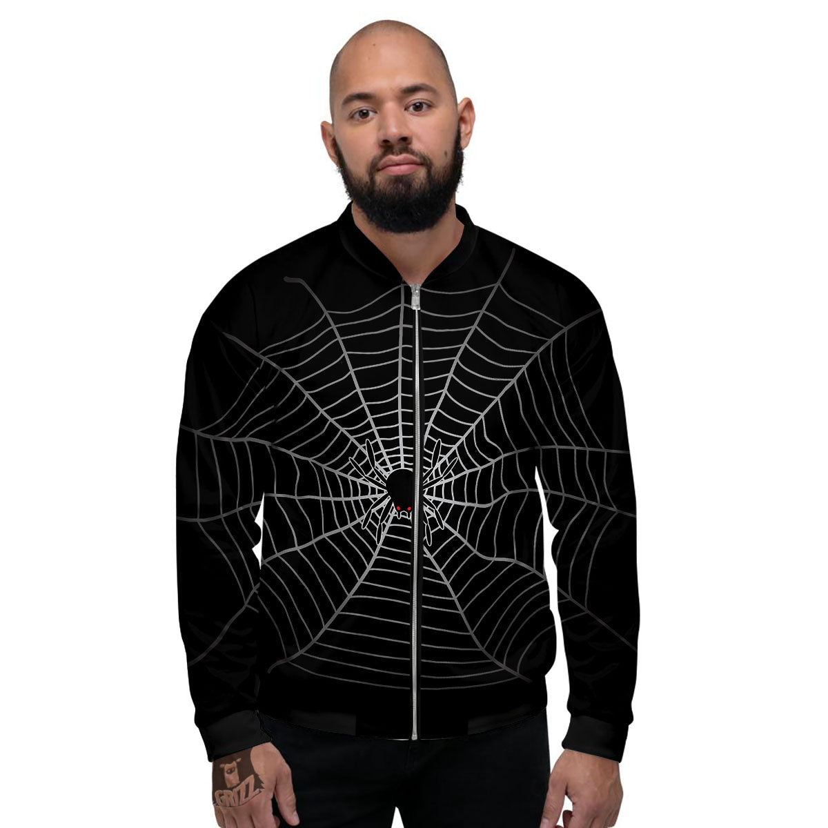 Cobweb White And Black Print Men's Bomber Jacket-grizzshop