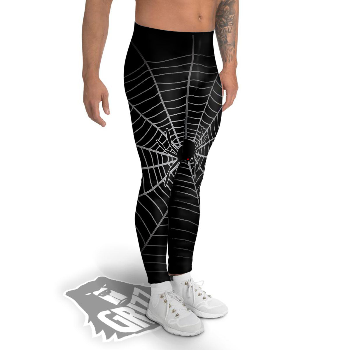 Cobweb White And Black Print Men's Leggings-grizzshop