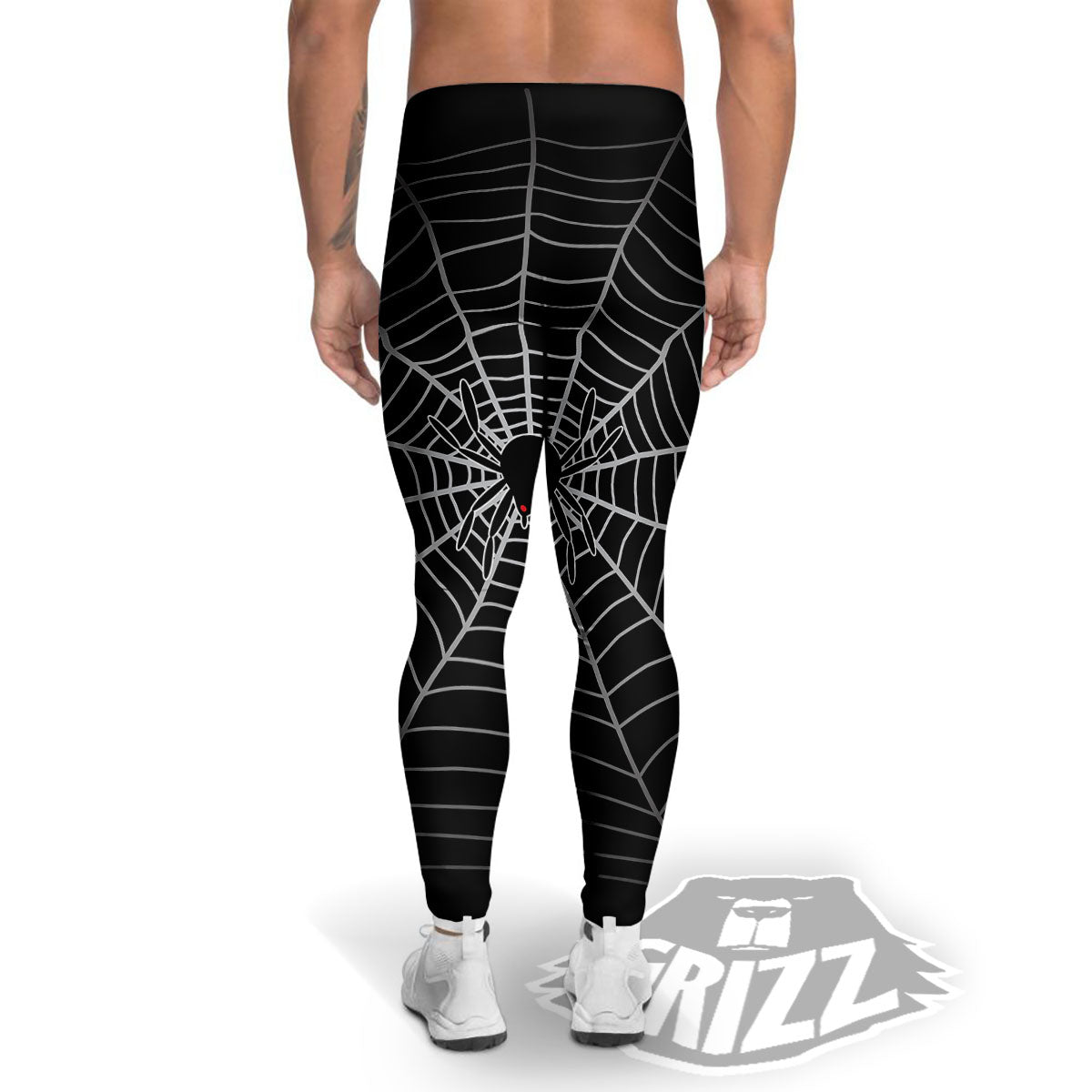 Cobweb White And Black Print Men's Leggings-grizzshop