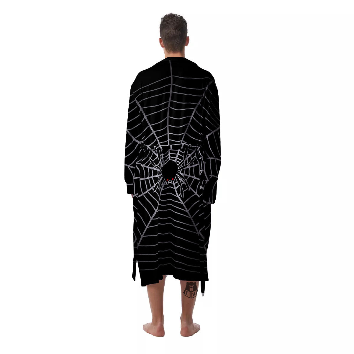 Cobweb White And Black Print Men's Robe-grizzshop
