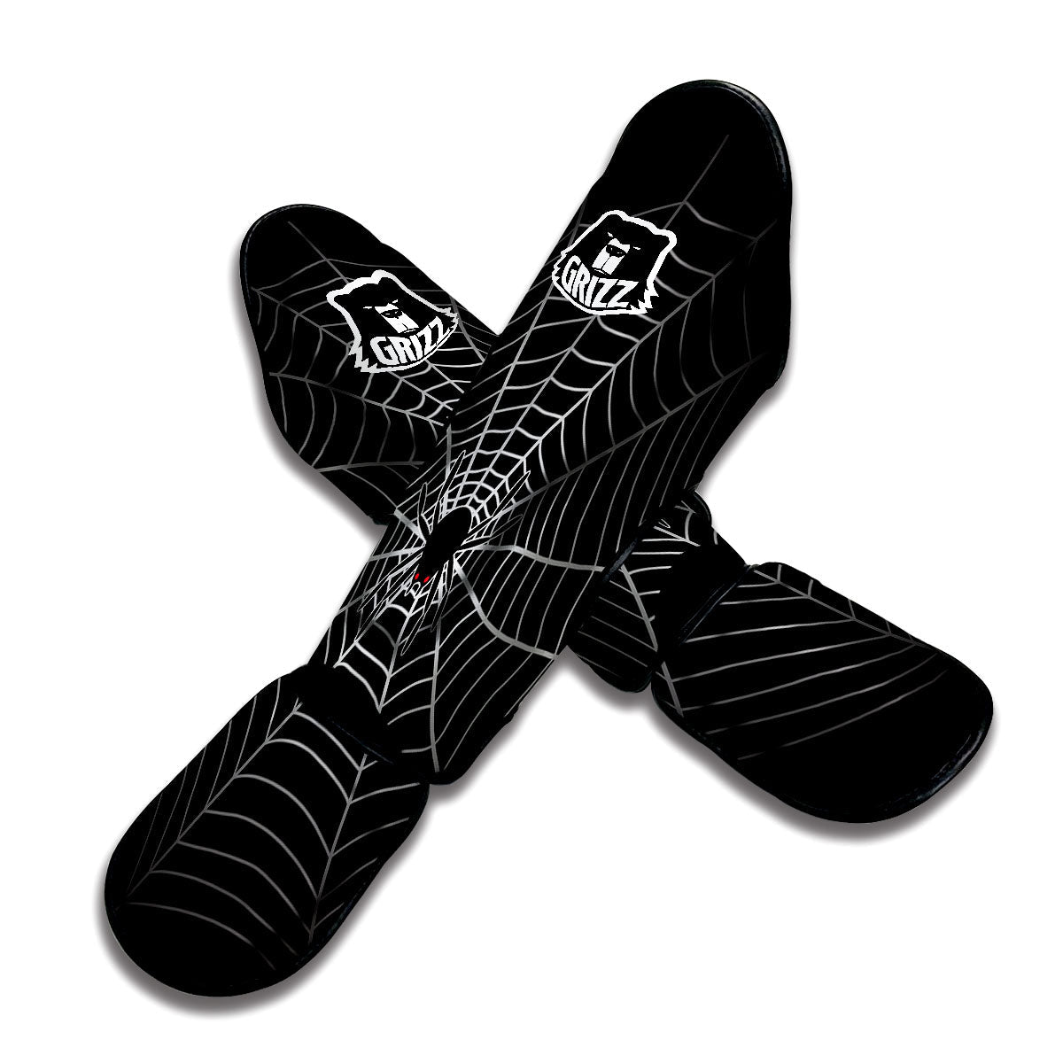 Cobweb White And Black Print Muay Thai Shin Guards-grizzshop