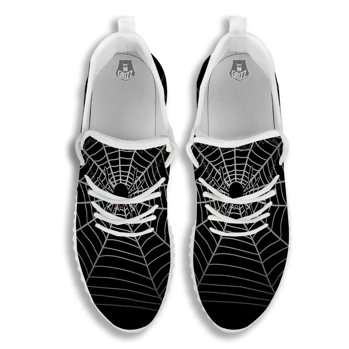 Cobweb White And Black Print White Walking Shoes-grizzshop