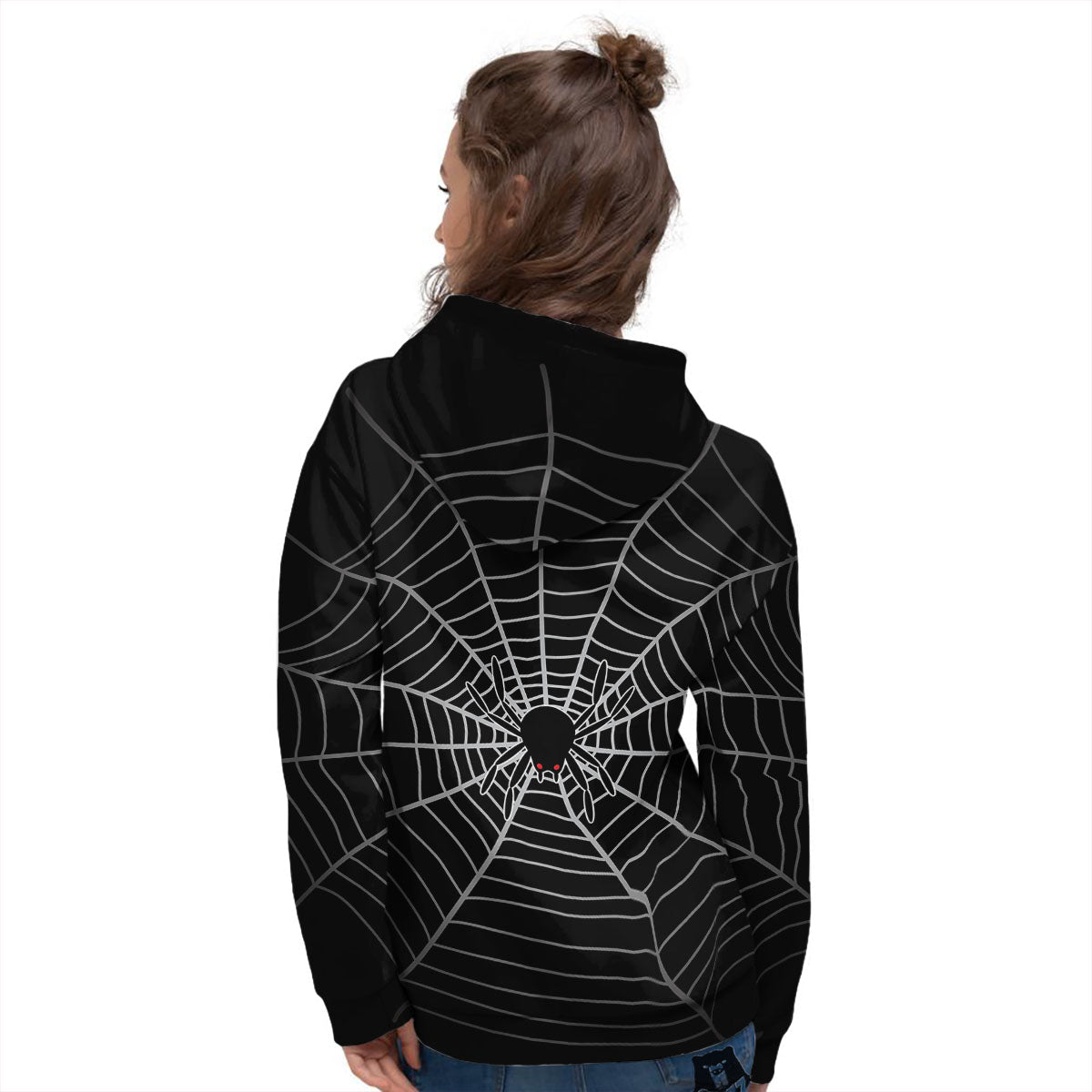 Cobweb White And Black Print Women's Hoodie-grizzshop