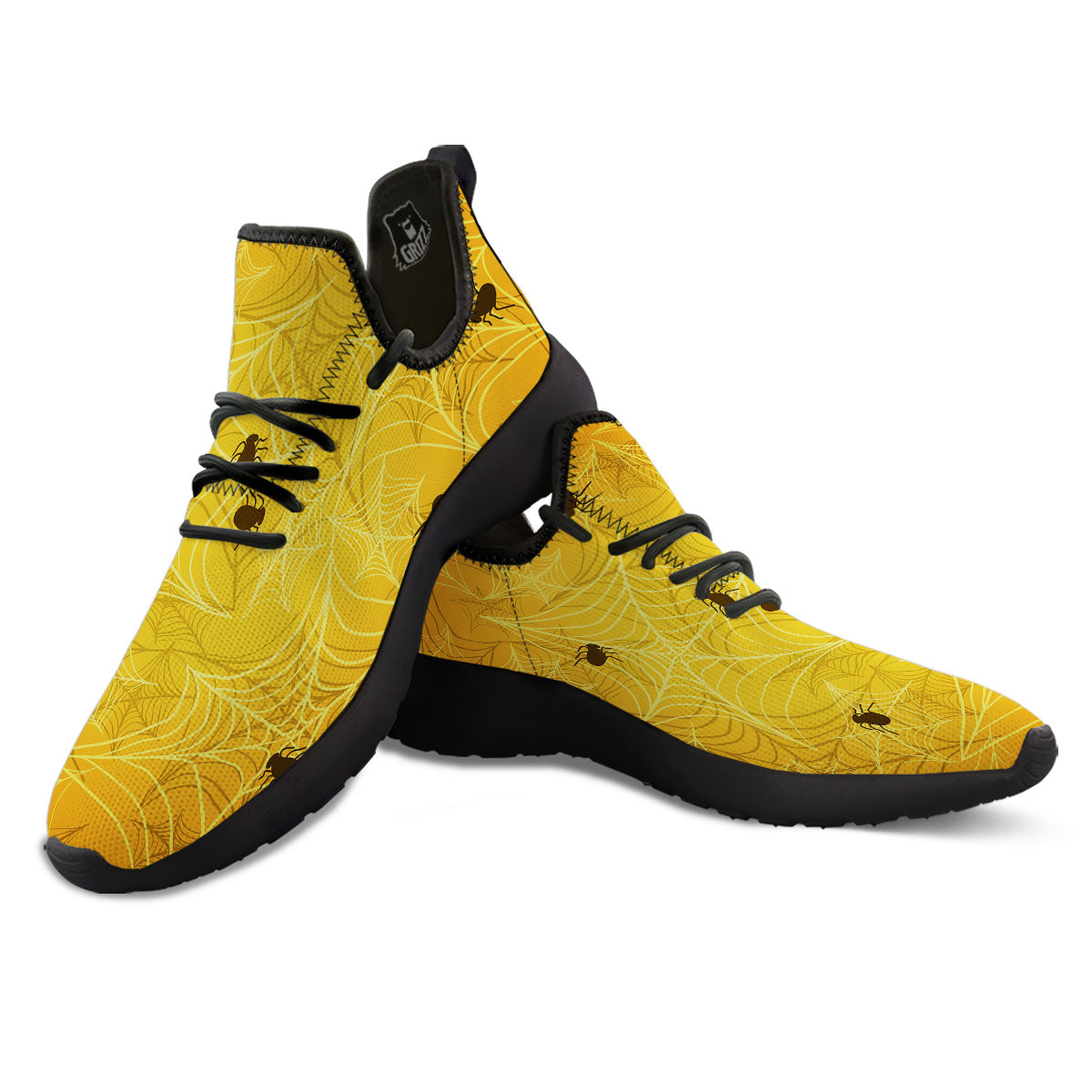 Cobweb Yellow Print Black Athletic Shoes-grizzshop