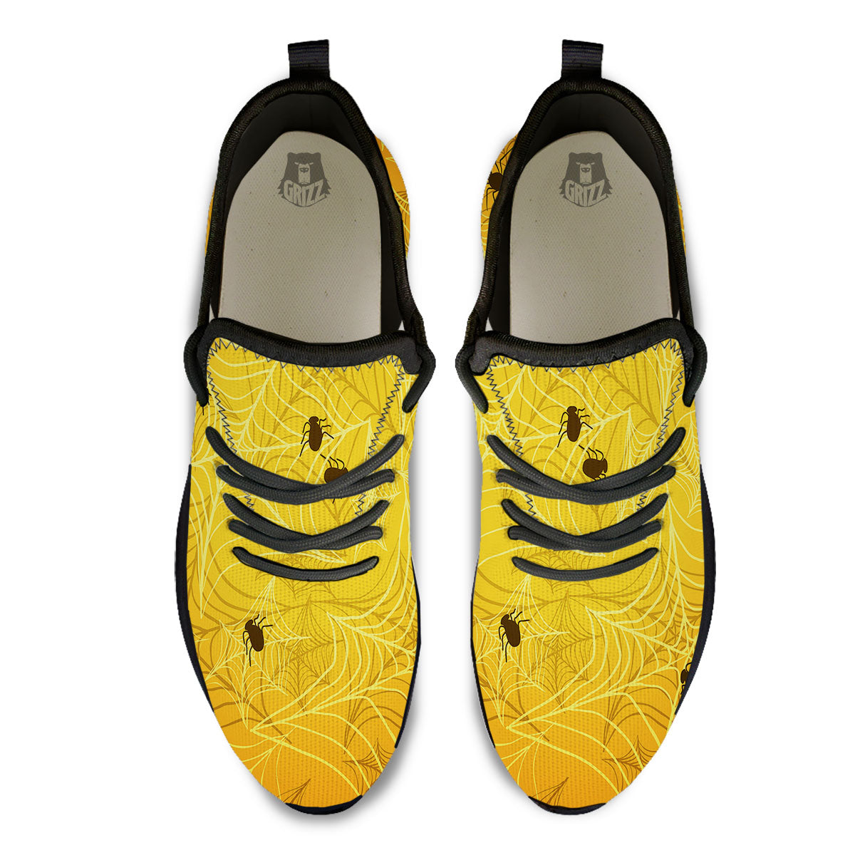 Cobweb Yellow Print Black Athletic Shoes-grizzshop