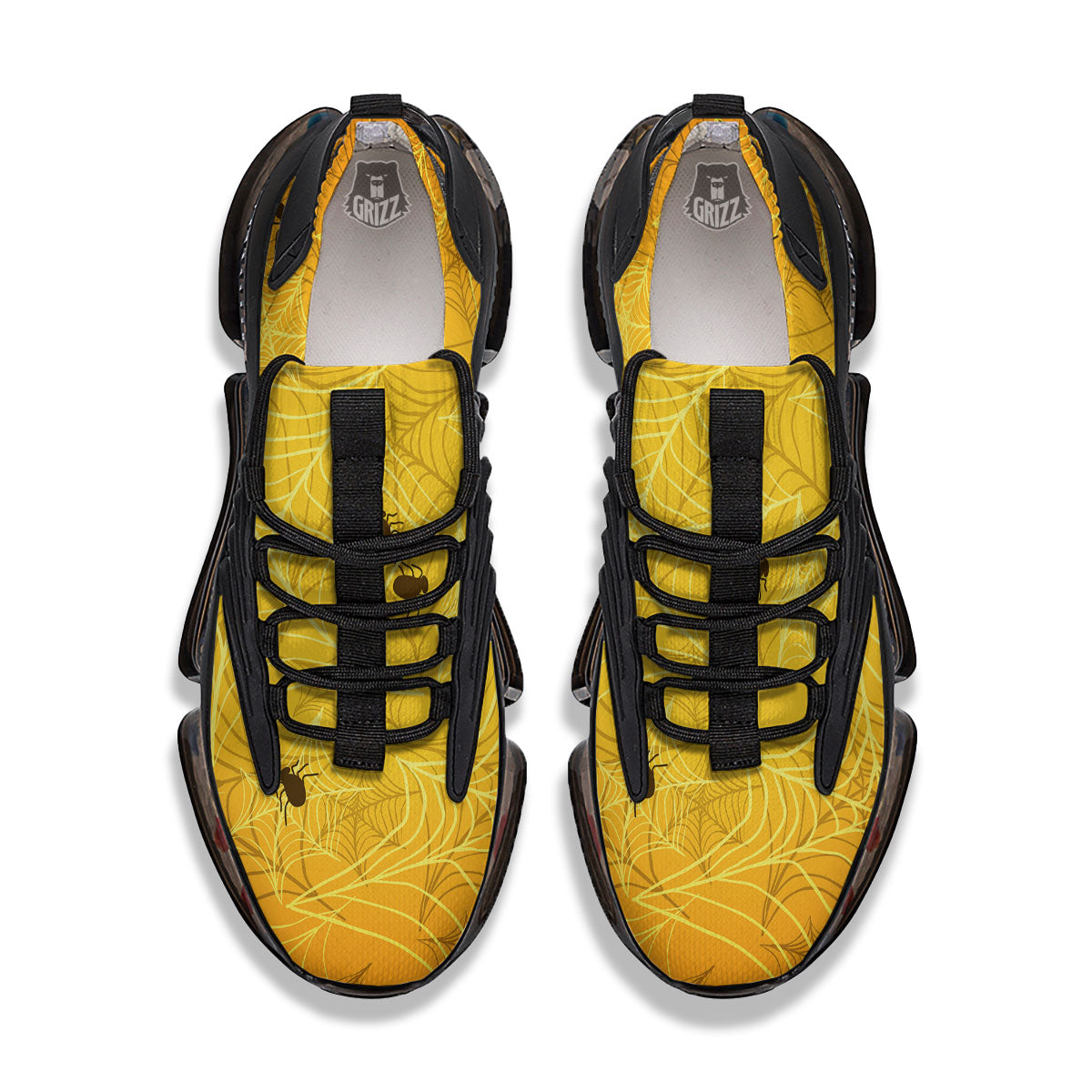 Cobweb Yellow Print Black Gym Shoes-grizzshop