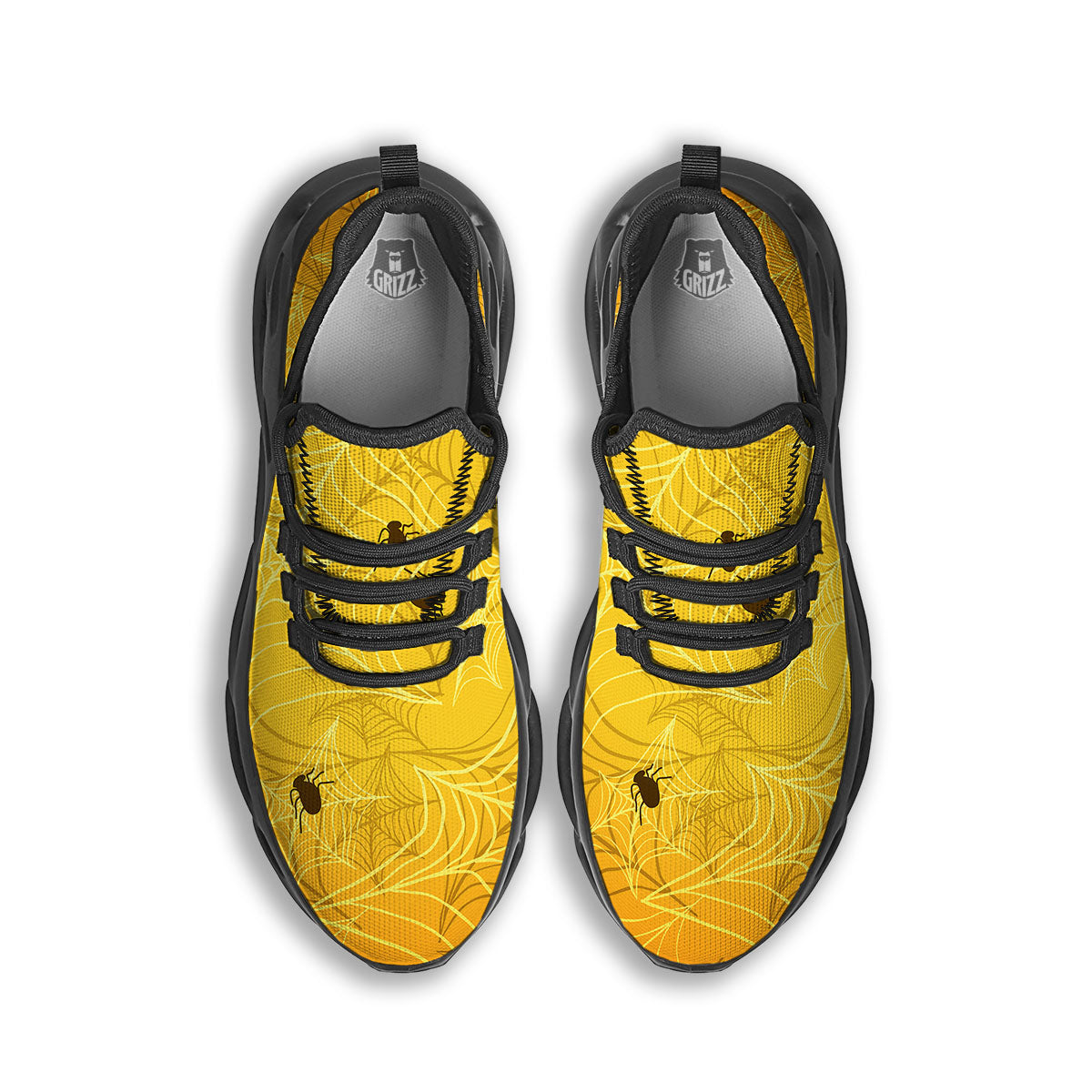 Cobweb Yellow Print Black Running Shoes-grizzshop