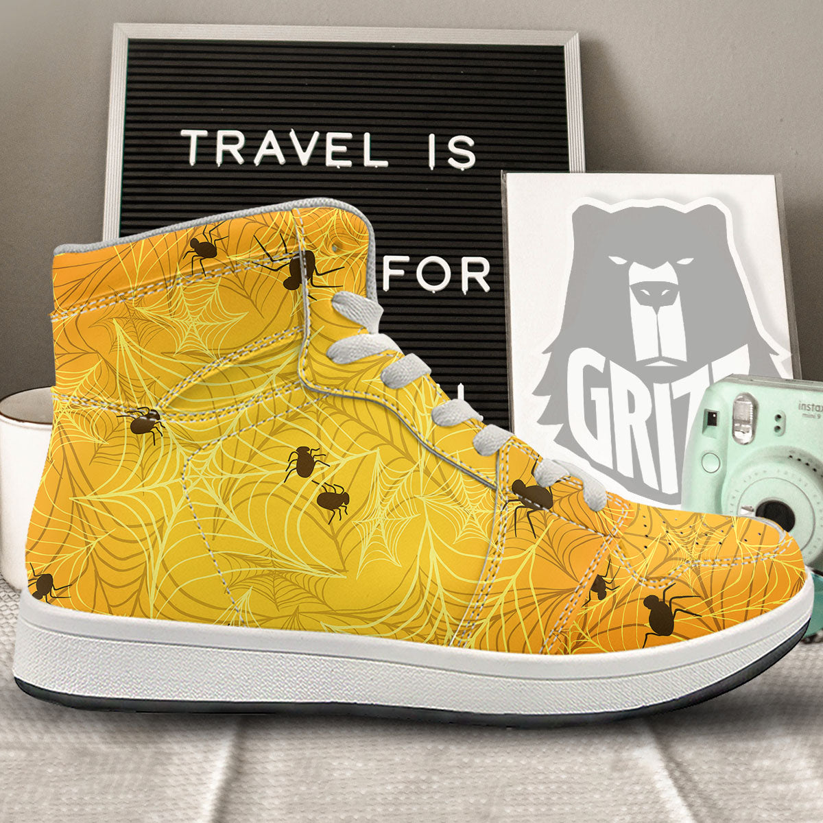 Cobweb Yellow Print High Top Sneakers-grizzshop