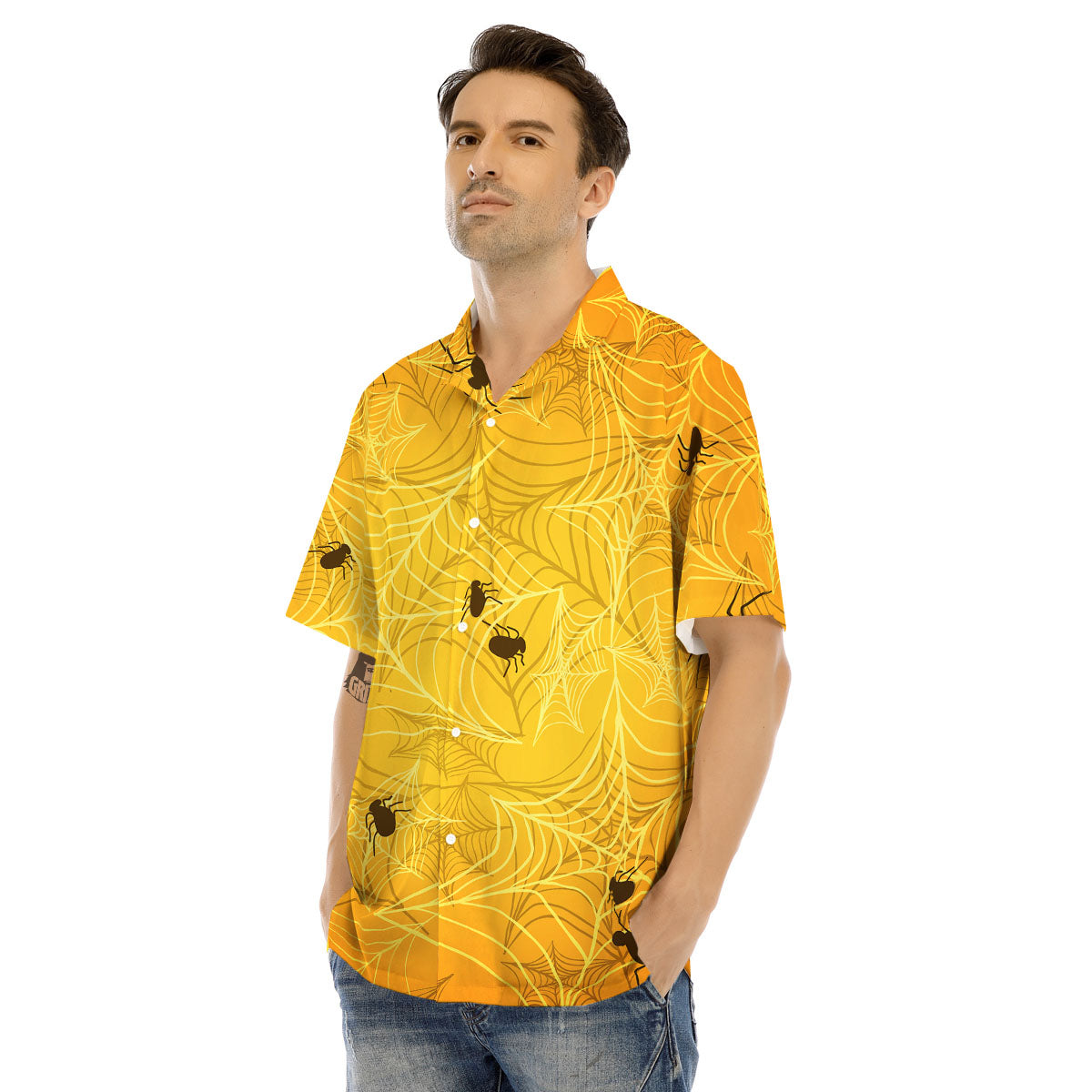 Cobweb Yellow Print Men's Hawaiian Shirt-grizzshop