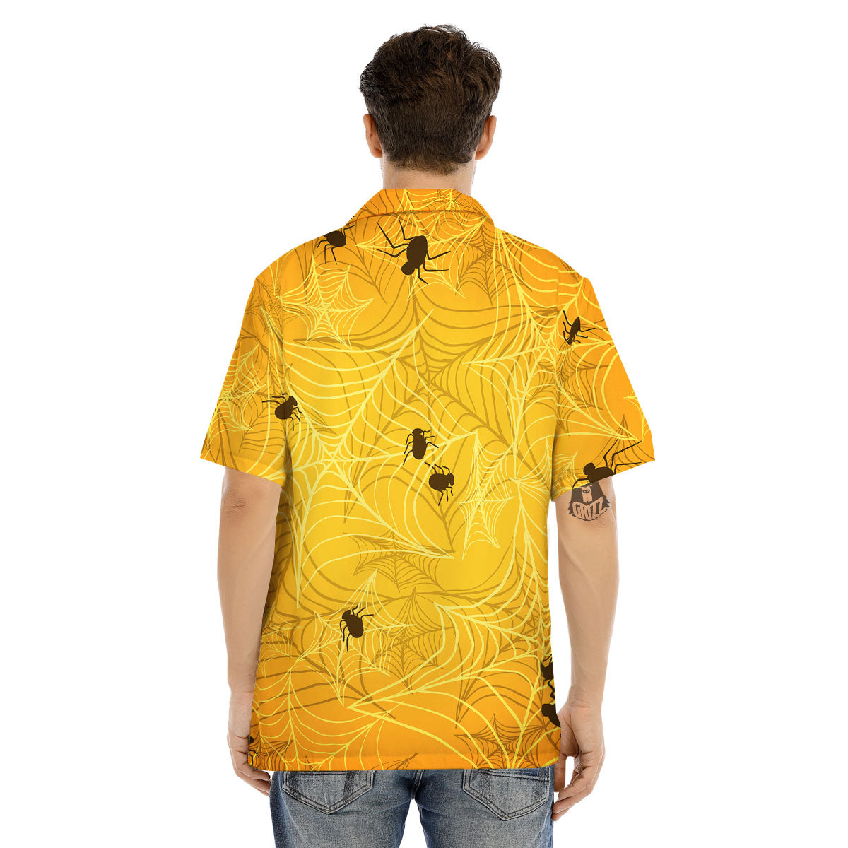 Cobweb Yellow Print Men's Hawaiian Shirt-grizzshop