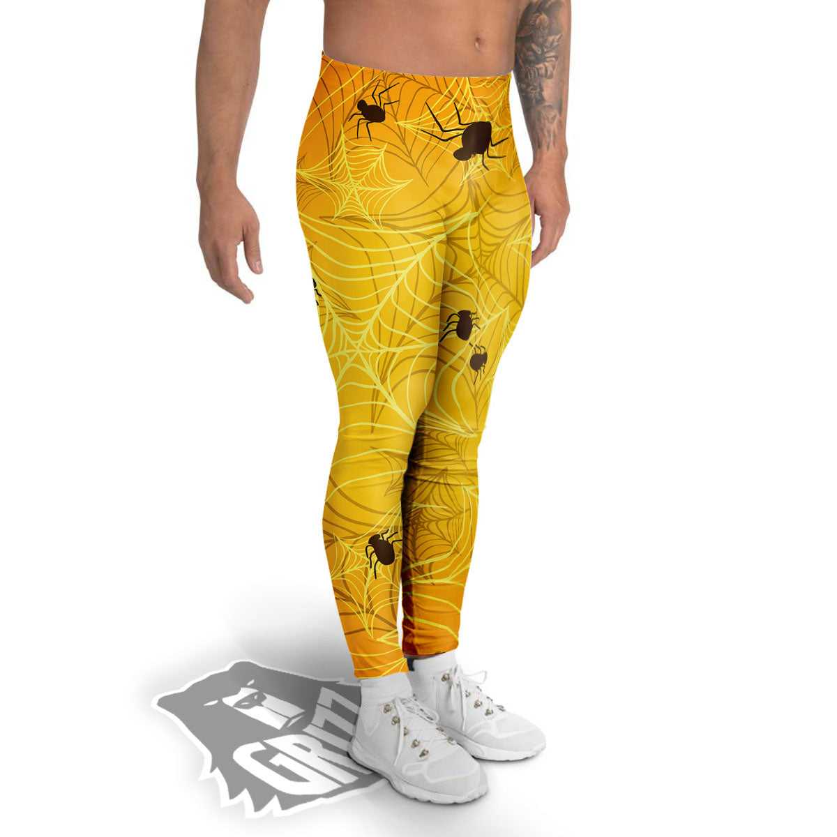 Cobweb Yellow Print Men's Leggings-grizzshop