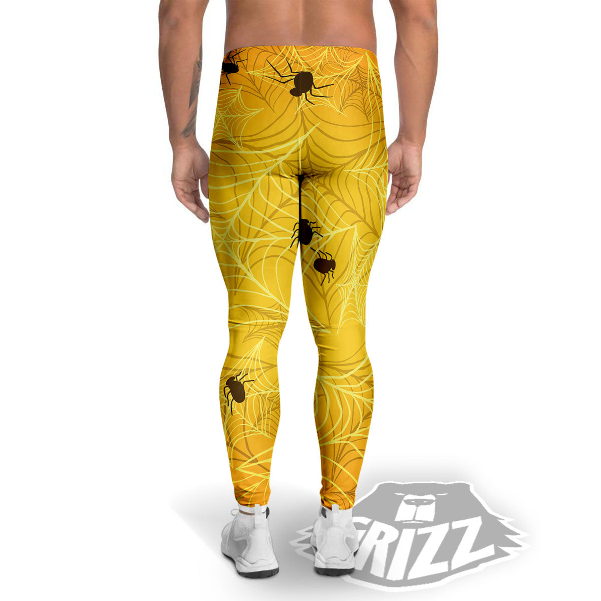 Cobweb Yellow Print Men's Leggings-grizzshop