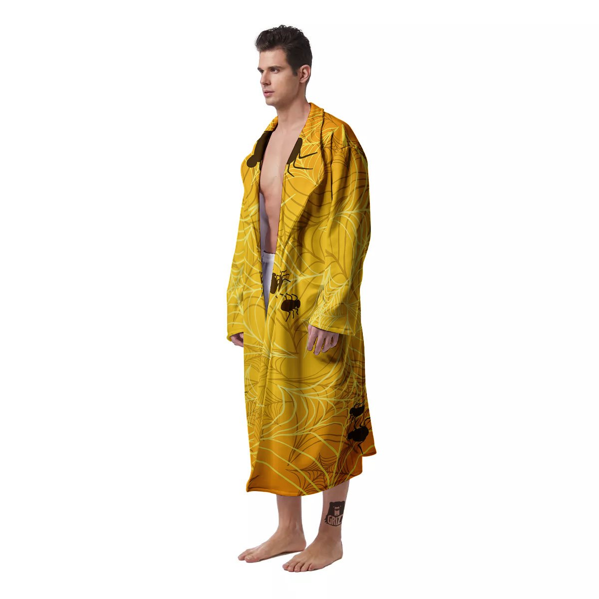 Cobweb Yellow Print Men's Robe-grizzshop