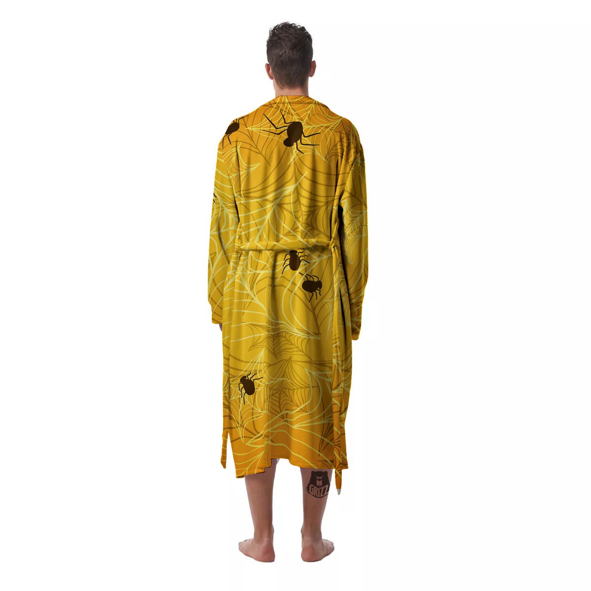 Cobweb Yellow Print Men's Robe-grizzshop