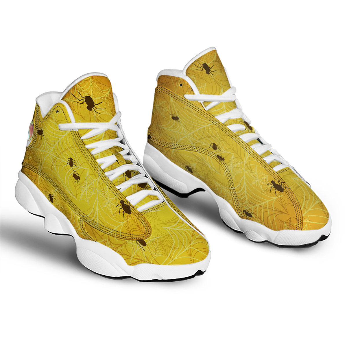 Cobweb Yellow Print White Basketball Shoes-grizzshop