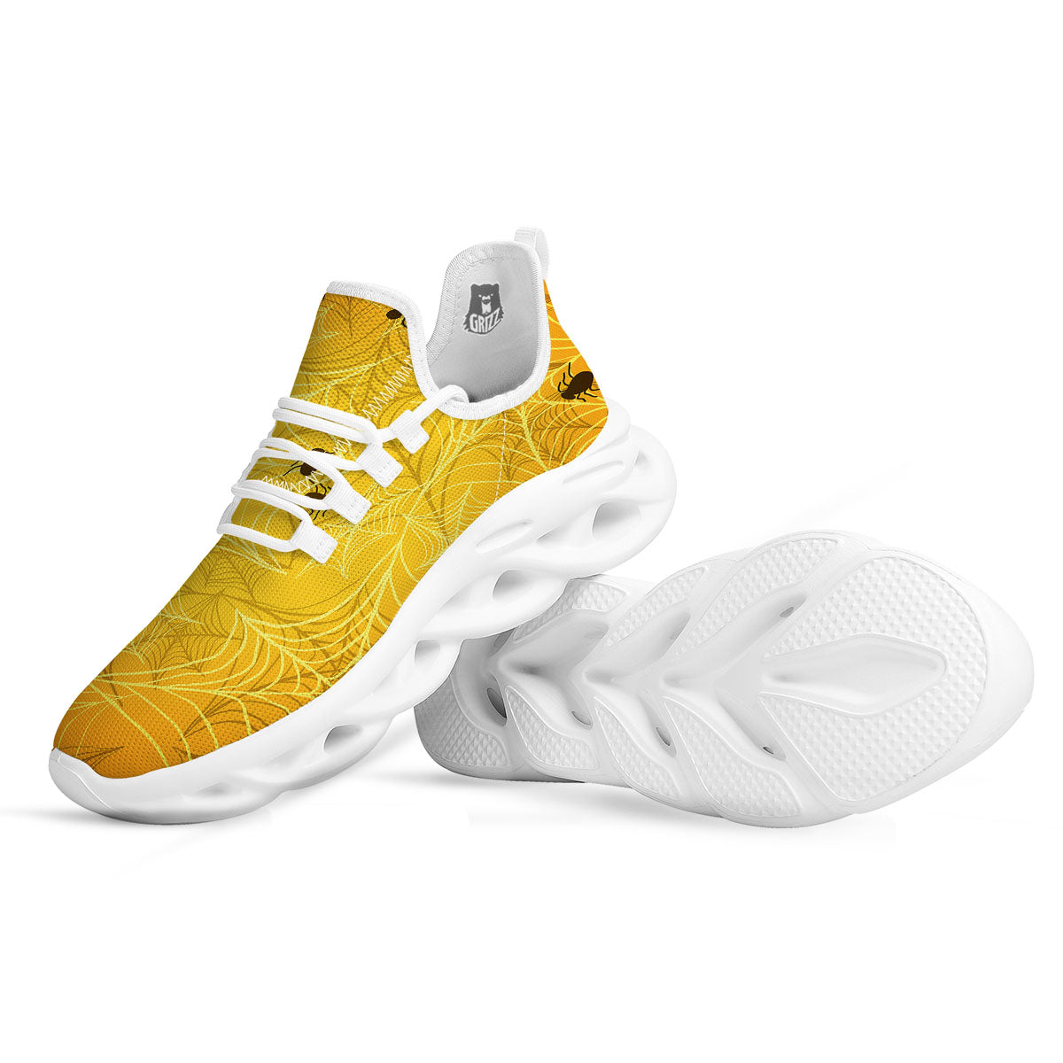 Cobweb Yellow Print White Running Shoes-grizzshop