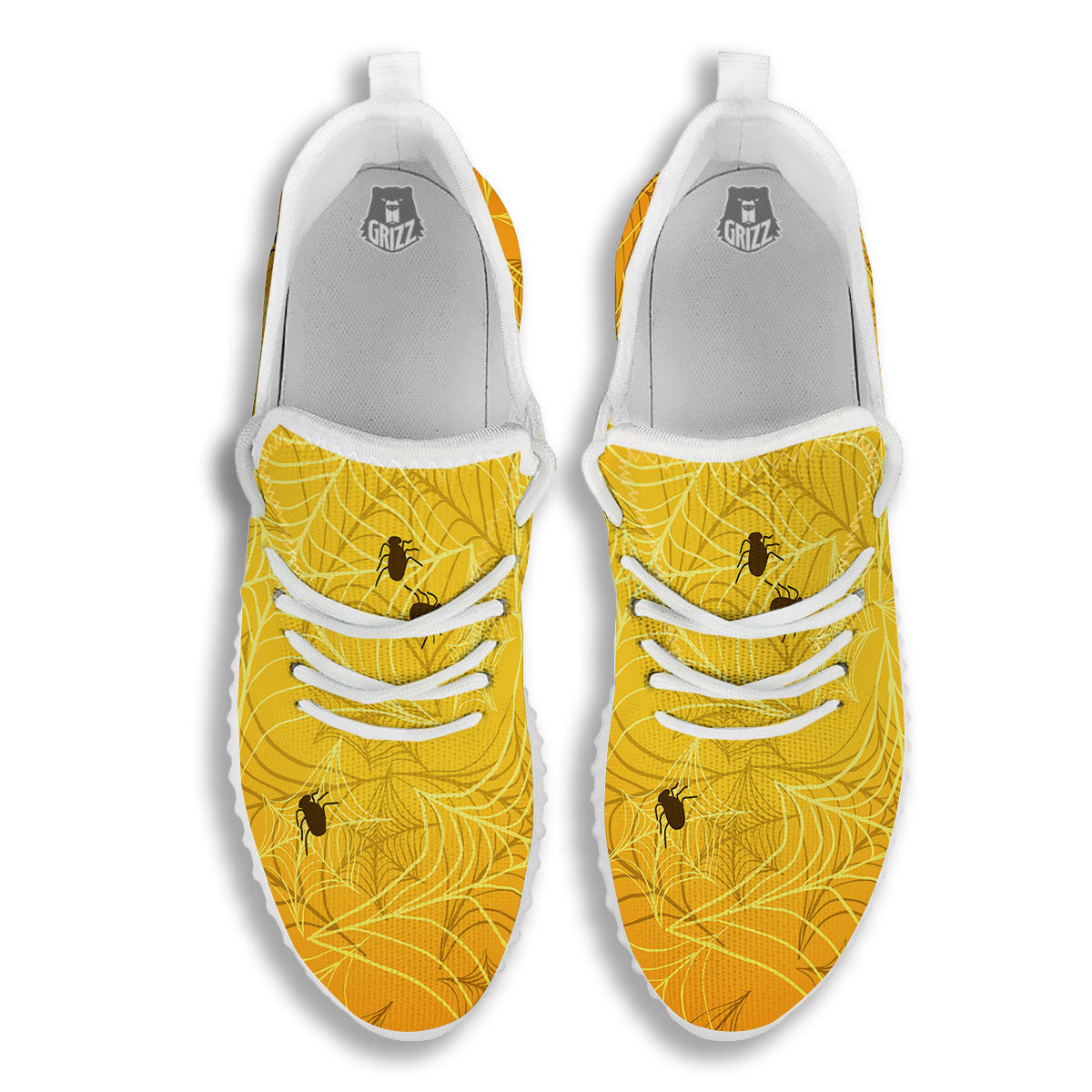 Cobweb Yellow Print White Walking Shoes-grizzshop