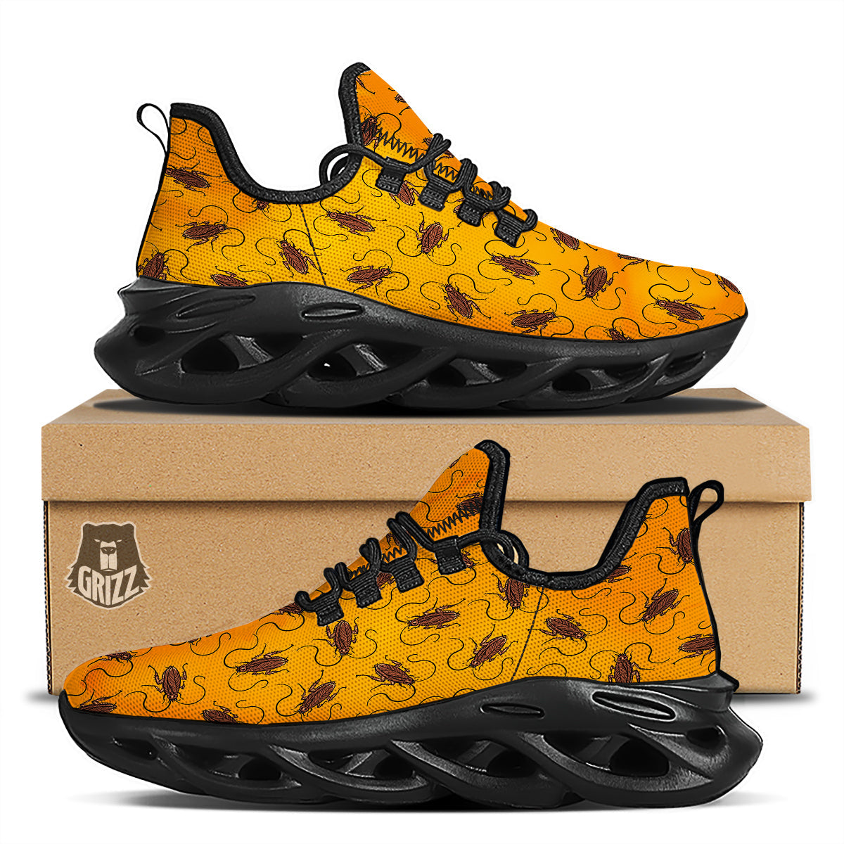 Cockroach Orange Print Pattern Black Running Shoes