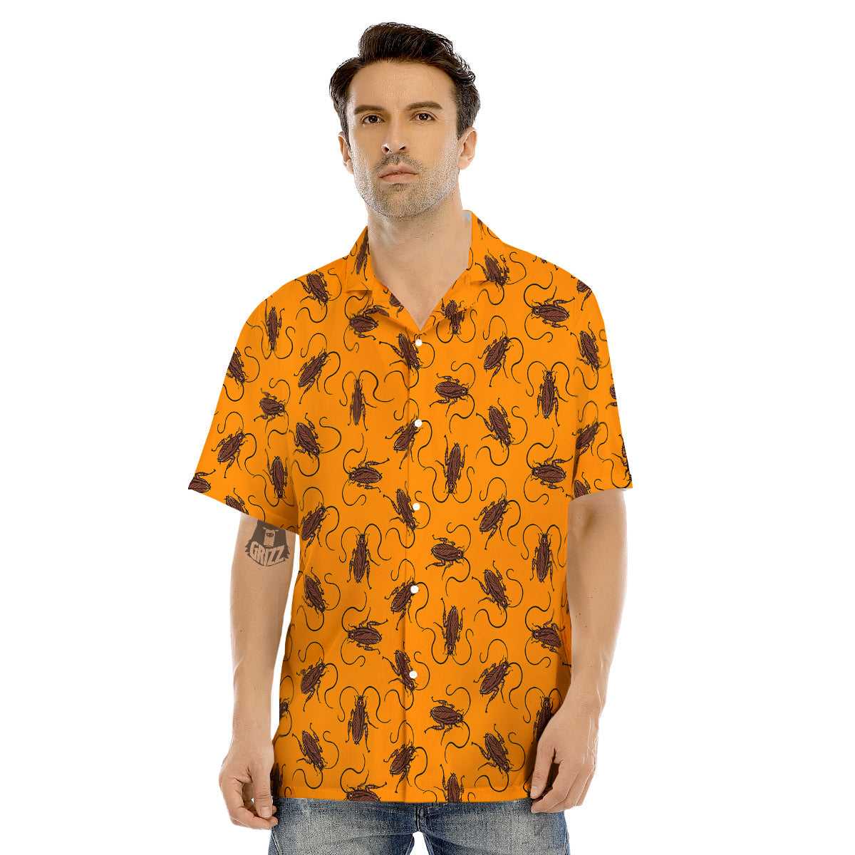 Cockroach Orange Print Pattern Men's Hawaiian Shirt-grizzshop