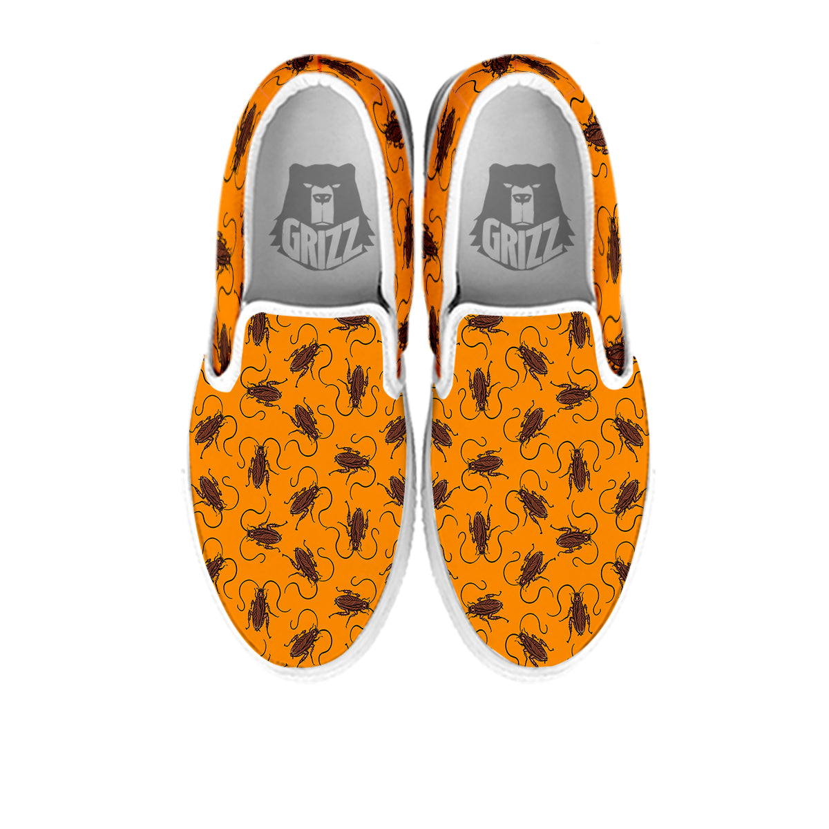 Cockroach Orange Print Pattern White Slip On Shoes-grizzshop