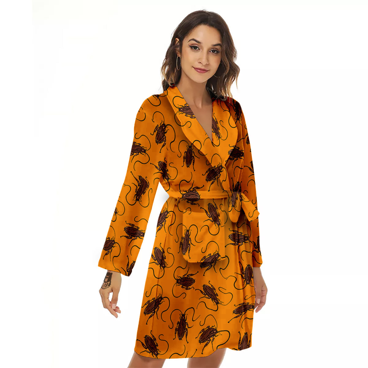 Cockroach Orange Print Pattern Women's Robe-grizzshop