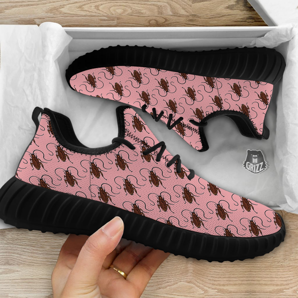 Cockroach Pink Print Pattern Black Walking Shoes-grizzshop