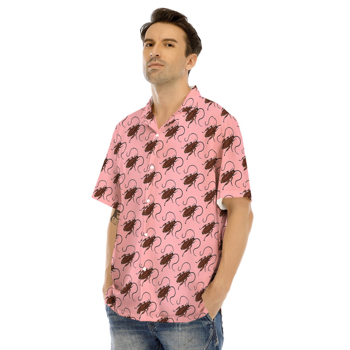 Cockroach Pink Print Pattern Men's Hawaiian Shirt-grizzshop