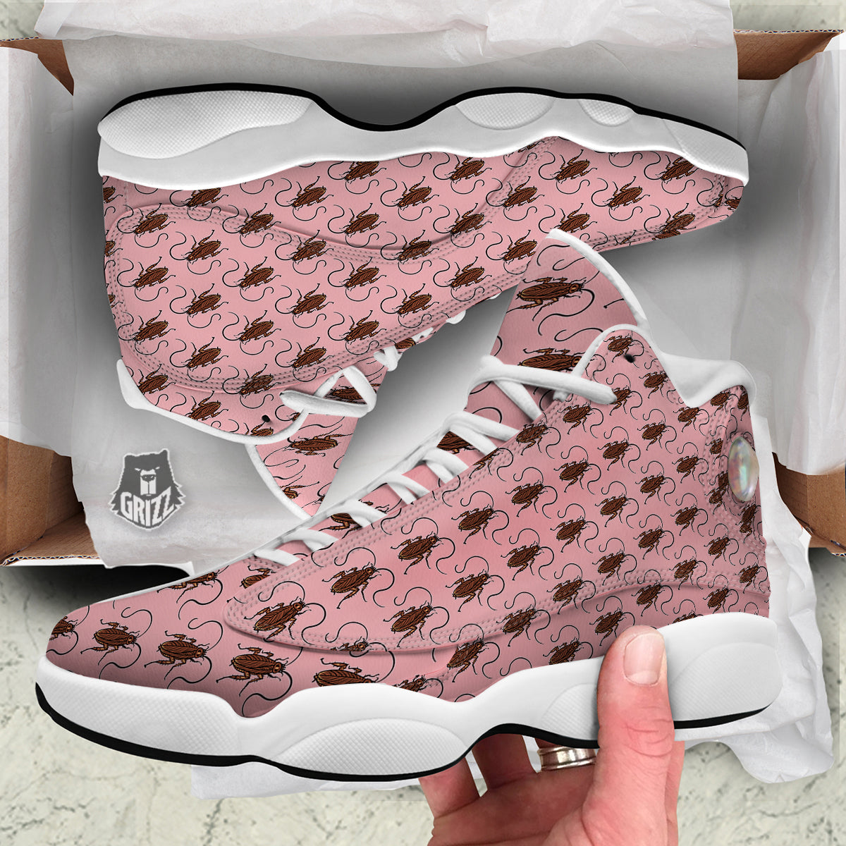 Cockroach Pink Print Pattern White Basketball Shoes-grizzshop