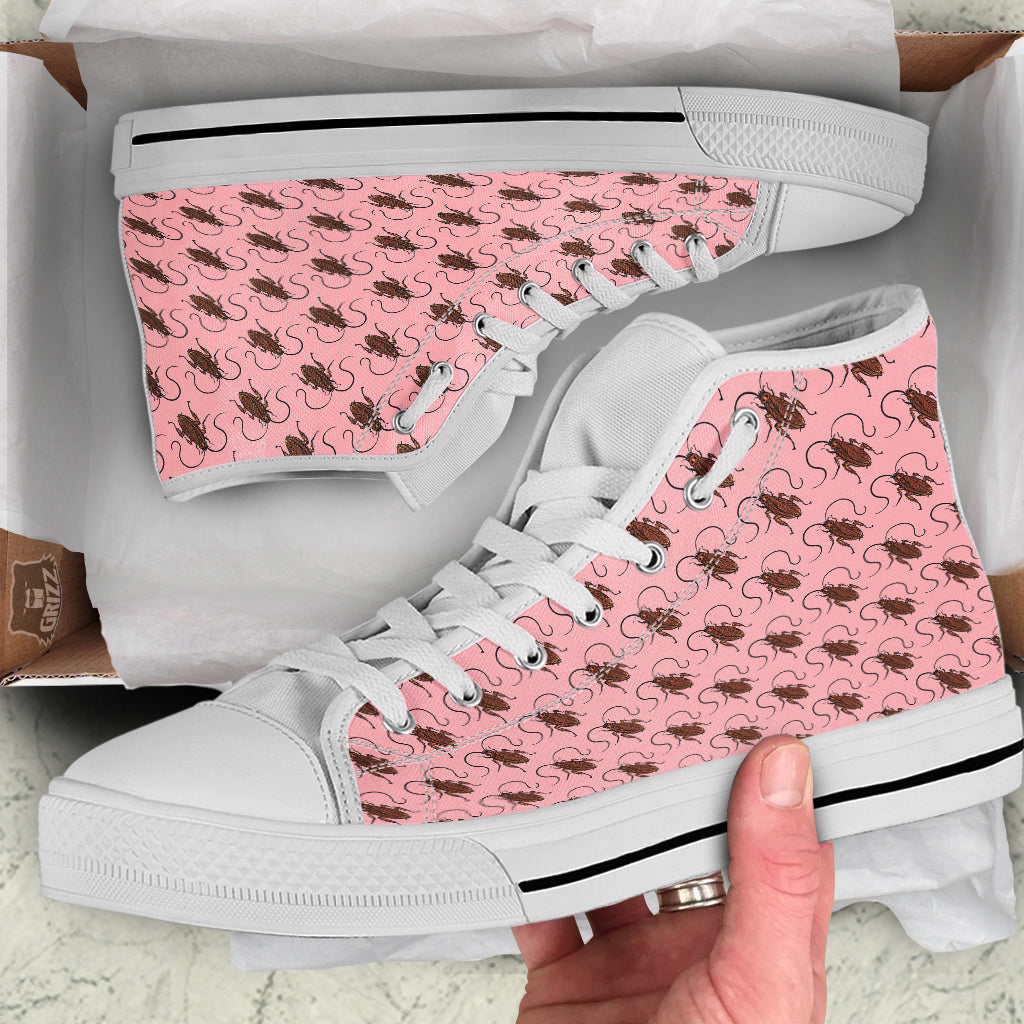 Cockroach Pink Print Pattern White High Top Shoes-grizzshop