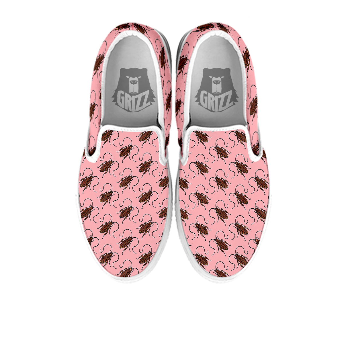 Cockroach Pink Print Pattern White Slip On Shoes-grizzshop