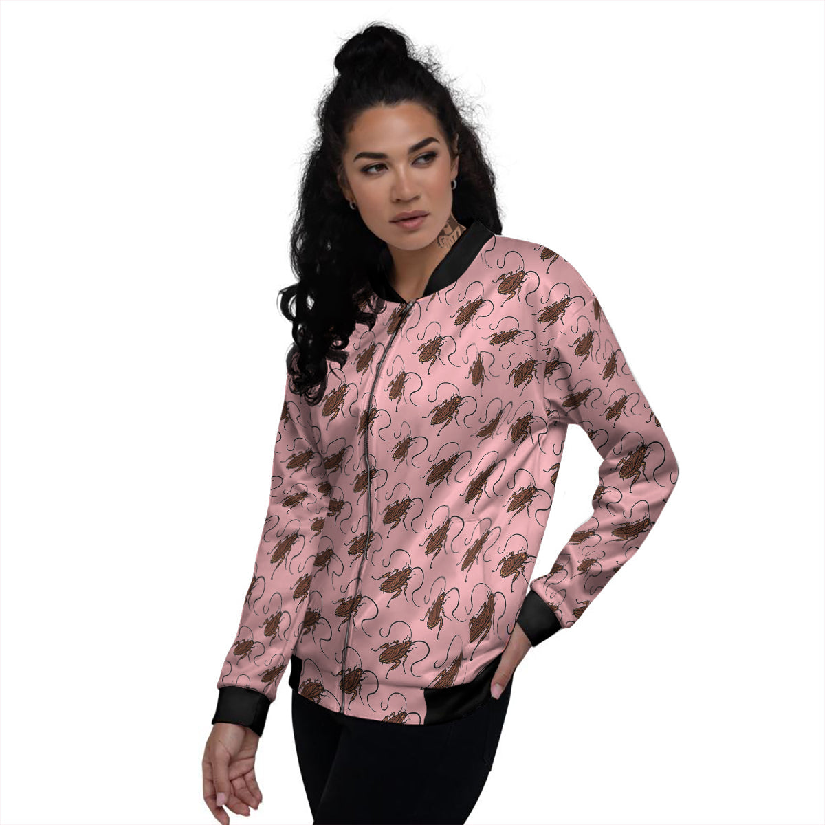 Cockroach Pink Print Pattern Women's Bomber Jacket-grizzshop