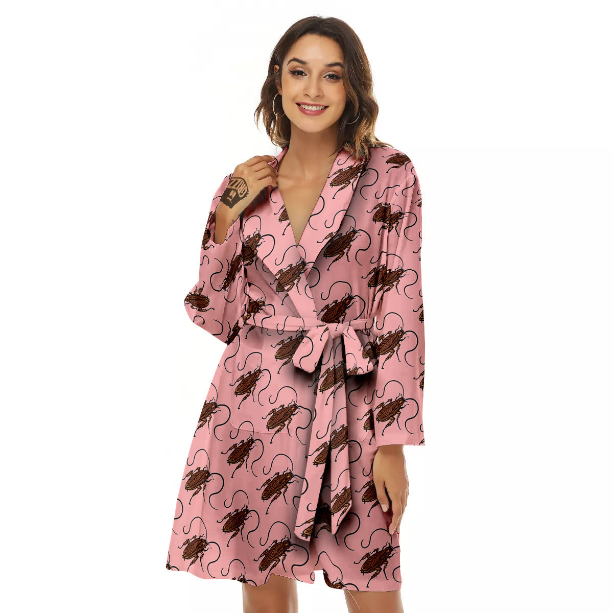 Cockroach Pink Print Pattern Women's Robe-grizzshop