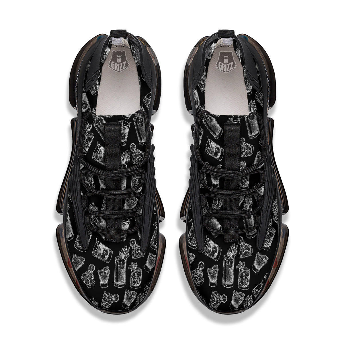 Cocktail Black And White Doodle Print Pattern Black Gym Shoes-grizzshop