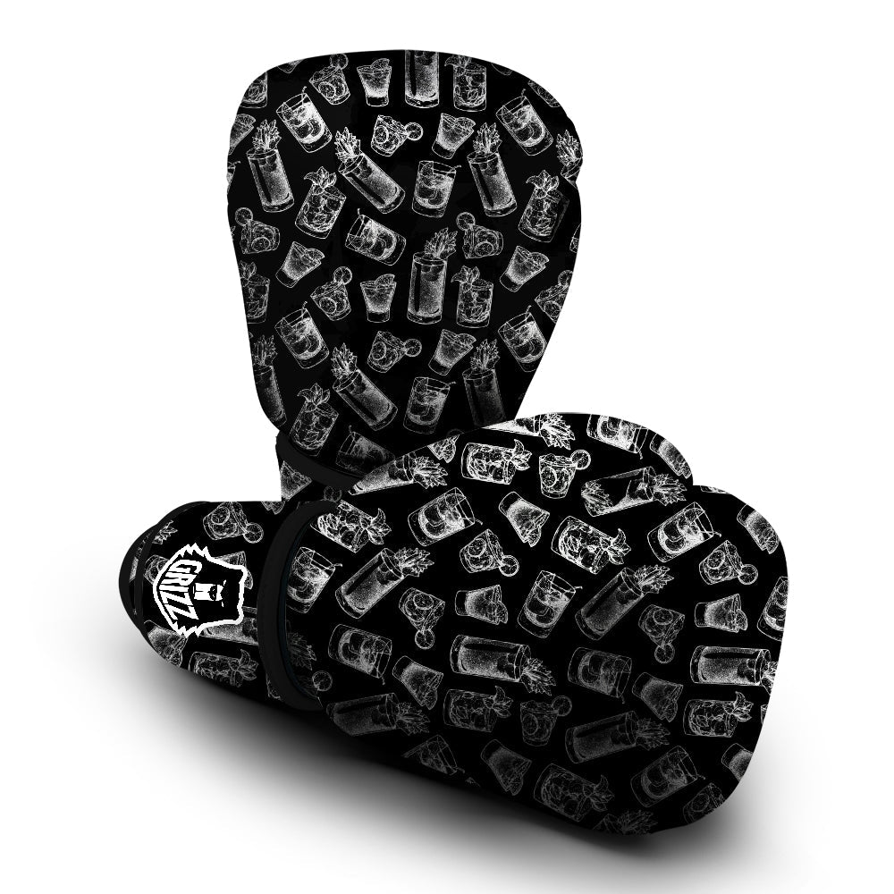 Cocktail Black And White Doodle Print Pattern Boxing Gloves-grizzshop