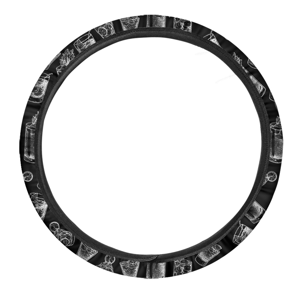Cocktail Black And White Doodle Print Pattern Car Steering Wheel Cover-grizzshop