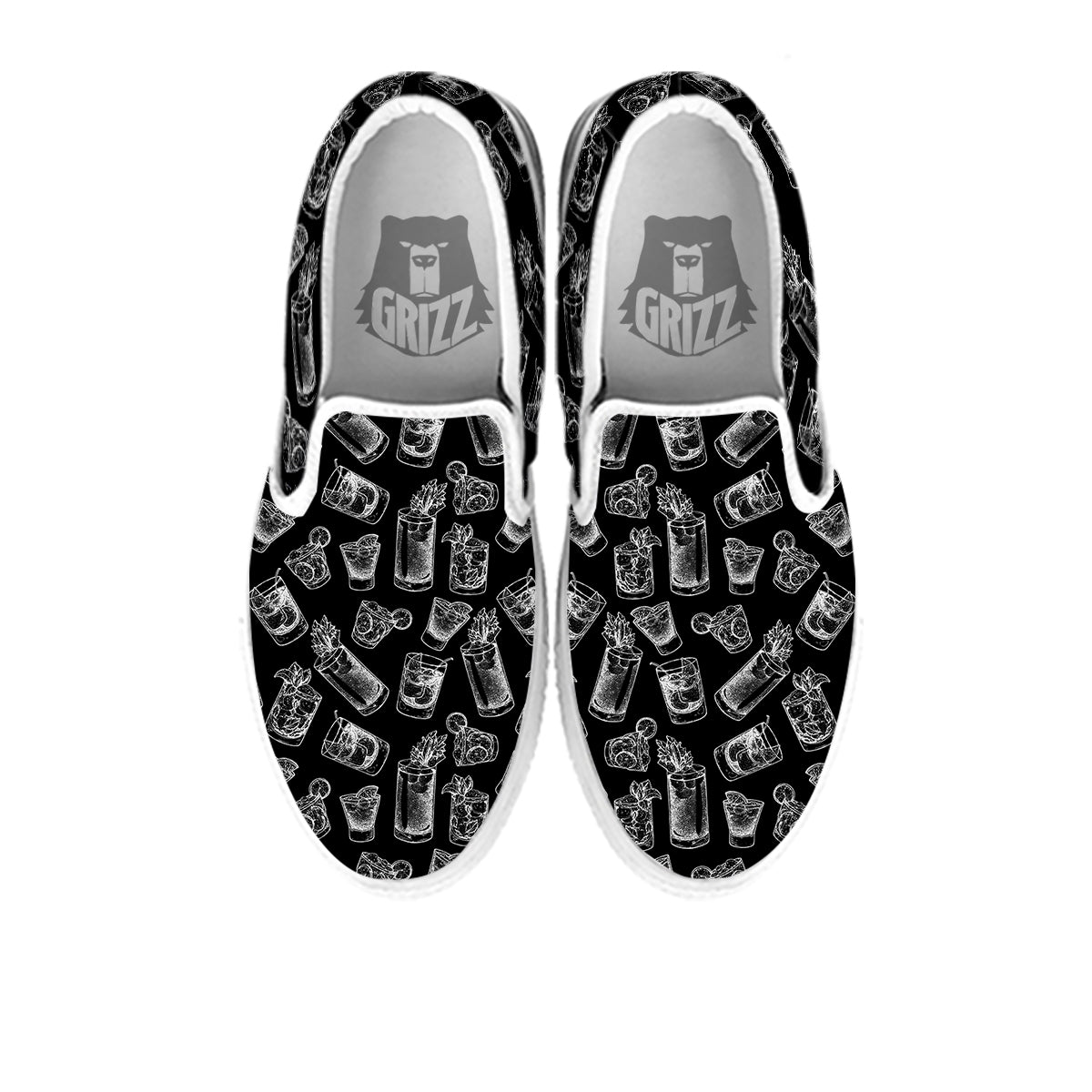 Cocktail Black And White Doodle Print Pattern White Slip On Shoes-grizzshop