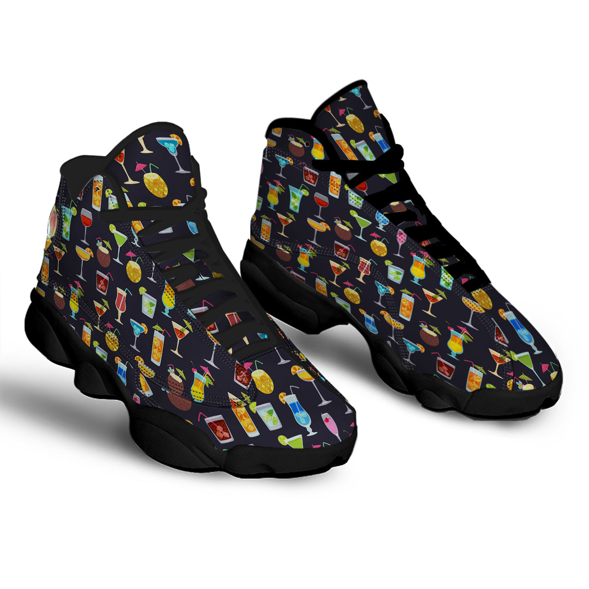 Cocktail Exotic Print Pattern Black Basketball Shoes-grizzshop