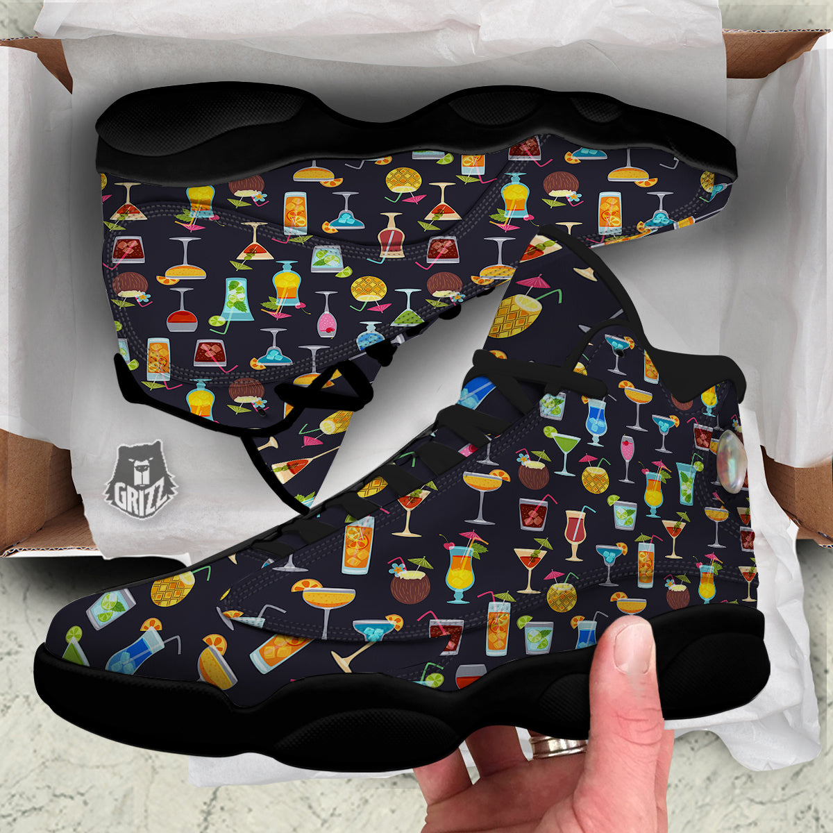 Cocktail Exotic Print Pattern Black Basketball Shoes-grizzshop